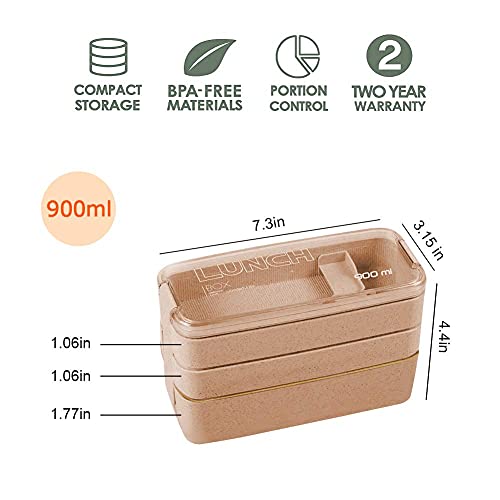 Buy now Iteryn Bento Adults Lunch Box, Stackable Bento Box, 3-In-1 Compartment - Wheat Straw, Leakproof Bento Lunch Box Meal Prep Containers at indiglob india