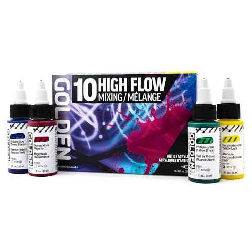 Buy now High Flow Acrylics by GOLDEN, High Flow Mixing Set, 10 Colors, Professional Acrylic Paint at indiglob india