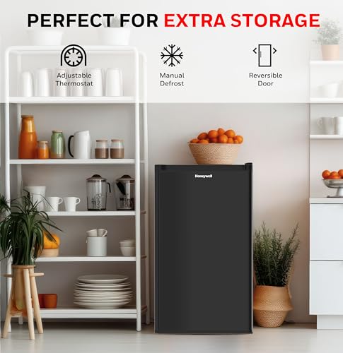 Buy now Honeywell Compact Upright Freezer, 3 Cubic Feet, Single Door Upright Freezer with Reversible Door, for Home, Dorms, Apartment, Office- Black at indiglob india