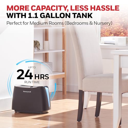 Buy now Honeywell Cool Moisture Humidifier For Bedroom, Medium Rooms, 1.1 Gallon, Invisible Moisture Humidifier for Baby, Kids, Quiet, Easy to Clean, UV Technology, Black, HCM350B at indiglob india