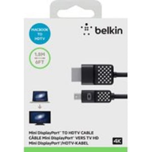 Belkin Mini Displayport to HDMI Cable 6ft - Compatible with 4k Monitors - HDMI to Displayport Cable - Connect TV & Monitors to MacBook Pro, Surface Pro & More (Black/White)