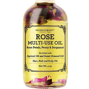 BEAUTE DE PROVENCE Multi-Use Oil for Face, Body and Hair - Organic Blend of Apricot, Vitamin E and Sweet Almond Oil Moisturizer for Dry Skin, Scalp and Nails - Rose Petals, and Bergamot Essential Oil - 4 Fl Oz