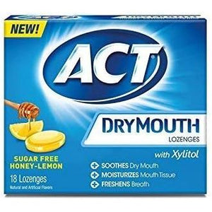 ACT Dry Mouth Honey Lemon Lozenges, 18 Lozenges Each (Pack of 6)