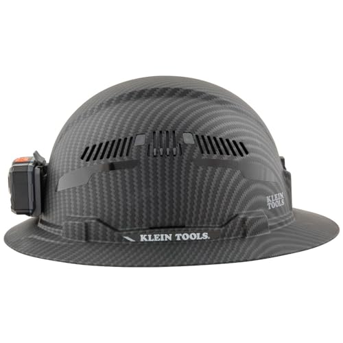 Buy now Klein Tools 60347 Hard Hat, Vented Full Brim, Class C, Premium KARBN Pattern, Rechargeable Lamp, Padded Sweat-Wicking Sweatband, Top Pad at indiglob india