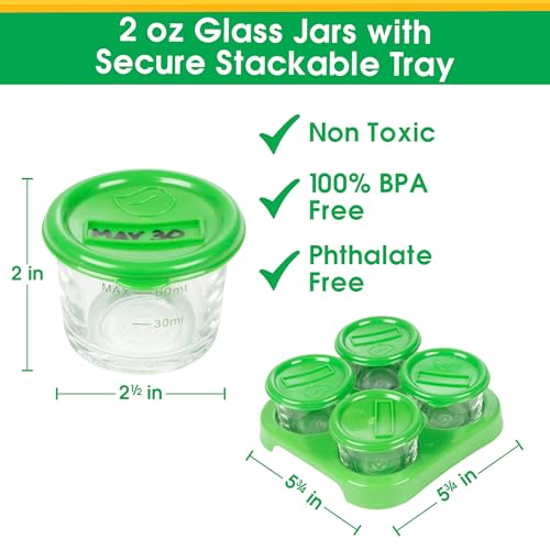 Buy now Glass Baby Food Storage Containers (4 Pk) - 2oz Jars in Stackable Storage Tray w Tight Interlocking Base- Dry-Erase Marker Labeling- Microwave Freezer Dishwasher Safe- Babyfood Breast Milk, Gift at indiglob india