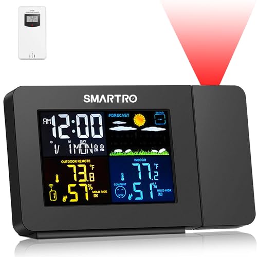 Buy now SMARTRO SC91 Projection Alarm Clock for Bedrooms with Weather Station, Wireless Indoor Outdoor Thermometer, Temperature Humidity Monitor Gauge Hygrometer at indiglob india
