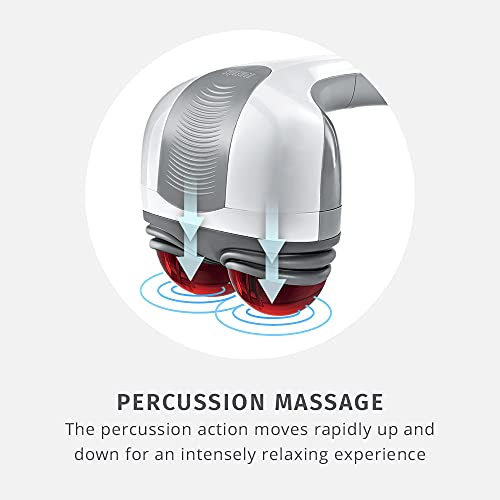Buy now Homedics Back Massager - Heated Automatic Percussion Back, Body and Neck Massager with Dual Pivoting Heads, Interchangeable Nodes, for Shoulders, Legs and Feet, White at indiglob india
