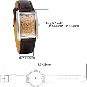 Lancardo Retro Vintage Square Quartz Analog Watch Silver Tone Case Crocodile Pattern Brown Leather Business Casual Dress Wrist Watch