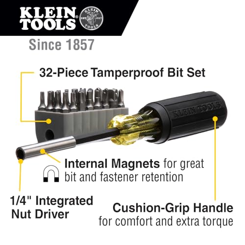 Buy now Klein Tools 32510 Magnetic Multibit Screwdriver with Sturdy Torx, Hex, Spanner, Tri-Wing, Torq and Nut Tamperproof Bits and Storage Block at indiglob india