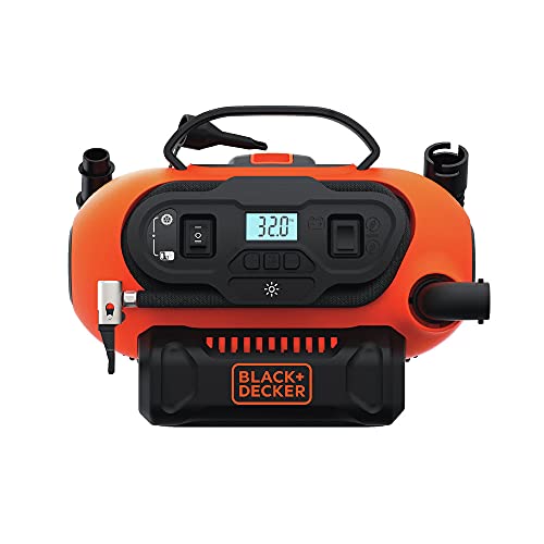 Buy now BLACK+DECKER Tire Inflator Portable Air Compressor, Air Pump for Inflatables, 3 Modes: Electric Outlet, 12V Car Adapter and Cordless 20V MAX, Battery Sold Separately (BDINF20C) at indiglob india
