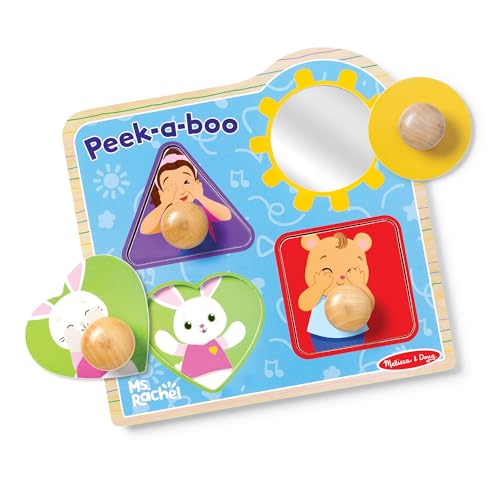 Buy now Melissa & Doug?? Ms. Rachelƒ?› Wooden Peek-a-Boo Jumbo Peg Puzzle, 4-Piece with Mirror, Toddler Toys for Boys and Girls Ages 1+ Years at indiglob india