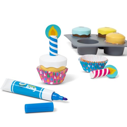 Buy now Melissa & Doug Bake & Decorate Wooden Cupcake Kit, with Play Food, Toppings & Play Kitchen Accessories, Preschool Learning Toys for Girls & Boys 3+ at indiglob india
