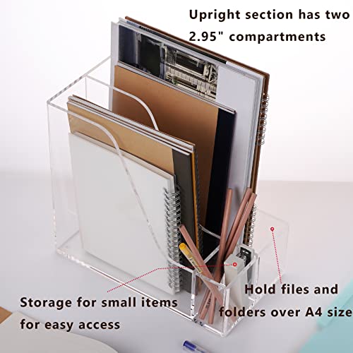 Buy now SANRUI Acrylic File Organizer with Pencil Holder Multi-Functional Clear Desk Accessories Organizer with 2 Slot Magazine Book Sorter Holder , 3 Compartments at indiglob india
