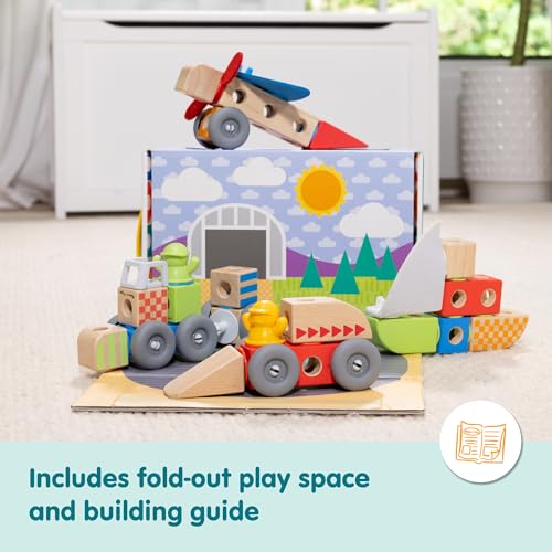 Buy now Melissa & Doug Blockables™ Vehicles Snap and Play, Mix and Match Connectable Wooden Building Blocks Play Set Toy for Preschool Boys and Girls (54 Pcs) at indiglob india
