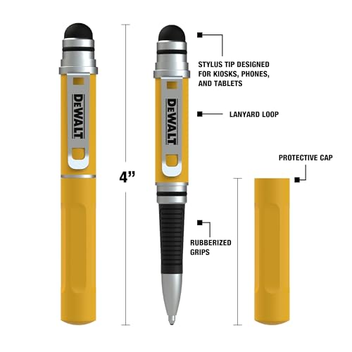 Buy now DEWALT Heavy Duty 3-in-1 Mini Stylus Pocket Pen, Tablet Pens for iPad, EDC Touch Screen Pens, Ballpoint w/Touchscreen Tip, Keypad Tip, Compatible iPhone Stylus Pen, Extra Ink Cartridge, Gifts for Dad at indiglob india