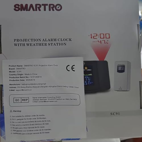 Buy now SMARTRO SC91 Projection Alarm Clock for Bedrooms with Weather Station, Wireless Indoor Outdoor Thermometer, Temperature Humidity Monitor Gauge Hygrometer at indiglob india