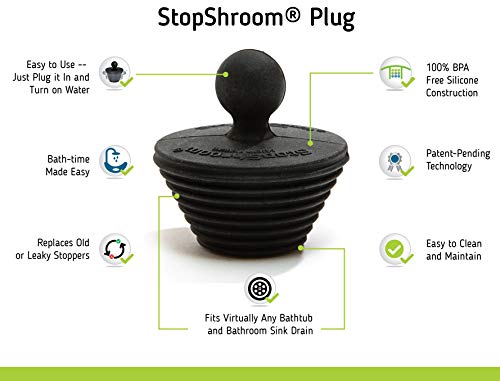 Buy now StopShroom Tub 2 Pack Universal Stopper for Bathtub and Bathroom Sink Drains, Black Plug 2pk, 2 Count at indiglob india
