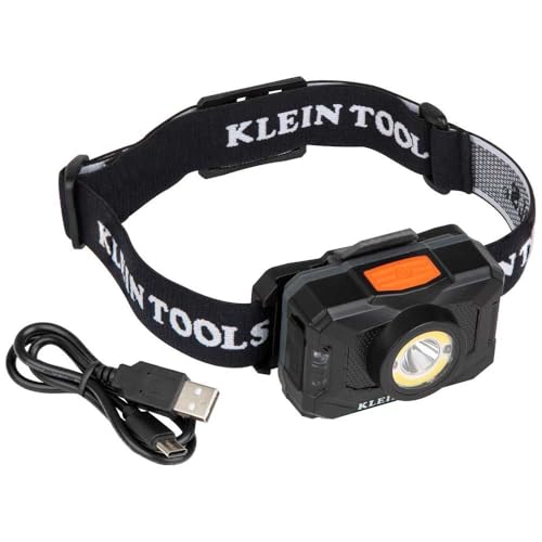 Buy now Klein Tools 56414 Rechargeable 2-Color LED Headlamp, Fabric Strap, Spotlight, Floodlight, Red LED, 800 Lumens, USB Cable, Camping, Running at indiglob india