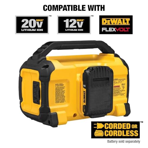 Buy now DEWALT 20V MAX Bluetooth Speaker, 100 ft Range, Durable for Jobsites, Phone Holder Included, Lasts 8-10 Hours with Single Charge (DCR010) at indiglob india