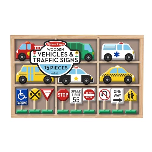 Buy now Melissa & Doug Wooden Vehicles and Traffic Signs with 6 Cars and 9 Signs at indiglob india