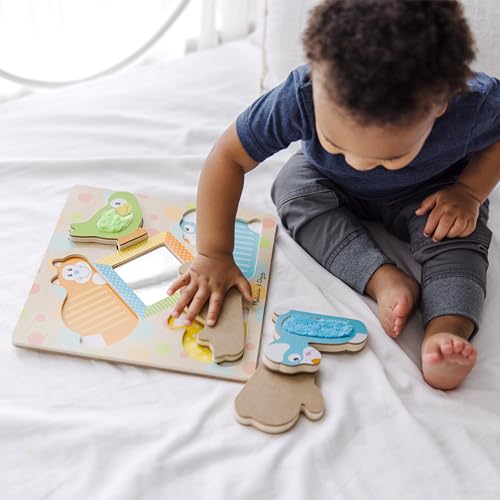 Buy now Melissa & Doug First Play Peek-a-Boo Pets Wooden Touch and Feel Puzzle with Mirror Mirror Toy for Babies and Toddlers, Sensory Toy Puzzle at indiglob india