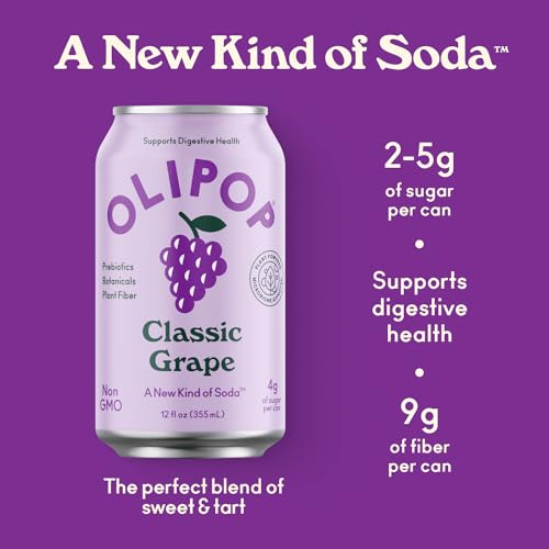 Buy now OLIPOP - Classic Grape Sparkling Tonic, Healthy Soda, Prebiotic Soft Drink, Aids Digestive Health & Immune Health, High in Plant Fiber, Caffeine Free, Low Calorie, Low Sugar 12 oz at indiglob india