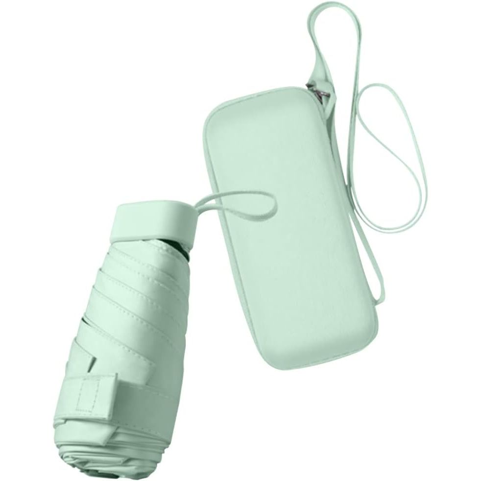 ESUFEIR Mini Travel Sun Umbrella for Purse With Case,Small Compact UV Umbrella Protection Sun,Lightweight Portable Parasol Windproof for Women Men Kids (Green)