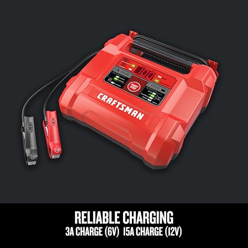 Buy now CRAFTSMAN 15A Car Battery Charger and Battery Maintainer, 4-in-1 Solution, for 6V/12V Power Sport, Automotive, and Marine Batteries, CMXCESM162 at indiglob india