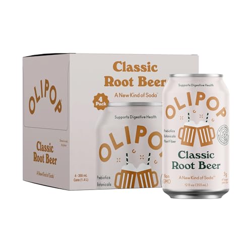 Buy now OLIPOP Prebiotic Soda Pop, Classic Root Beer, Prebiotics, Botanicals, Plant Fiber, 12 fl oz (4 Cans) at indiglob india