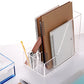 Buy now SANRUI Acrylic File Organizer with Pencil Holder Multi-Functional Clear Desk Accessories Organizer with 2 Slot Magazine Book Sorter Holder , 3 Compartments at indiglob india