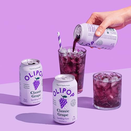 Buy now OLIPOP - Classic Grape Sparkling Tonic, Healthy Soda, Prebiotic Soft Drink, Aids Digestive Health & Immune Health, High in Plant Fiber, Caffeine Free, Low Calorie, Low Sugar 12 oz at indiglob india