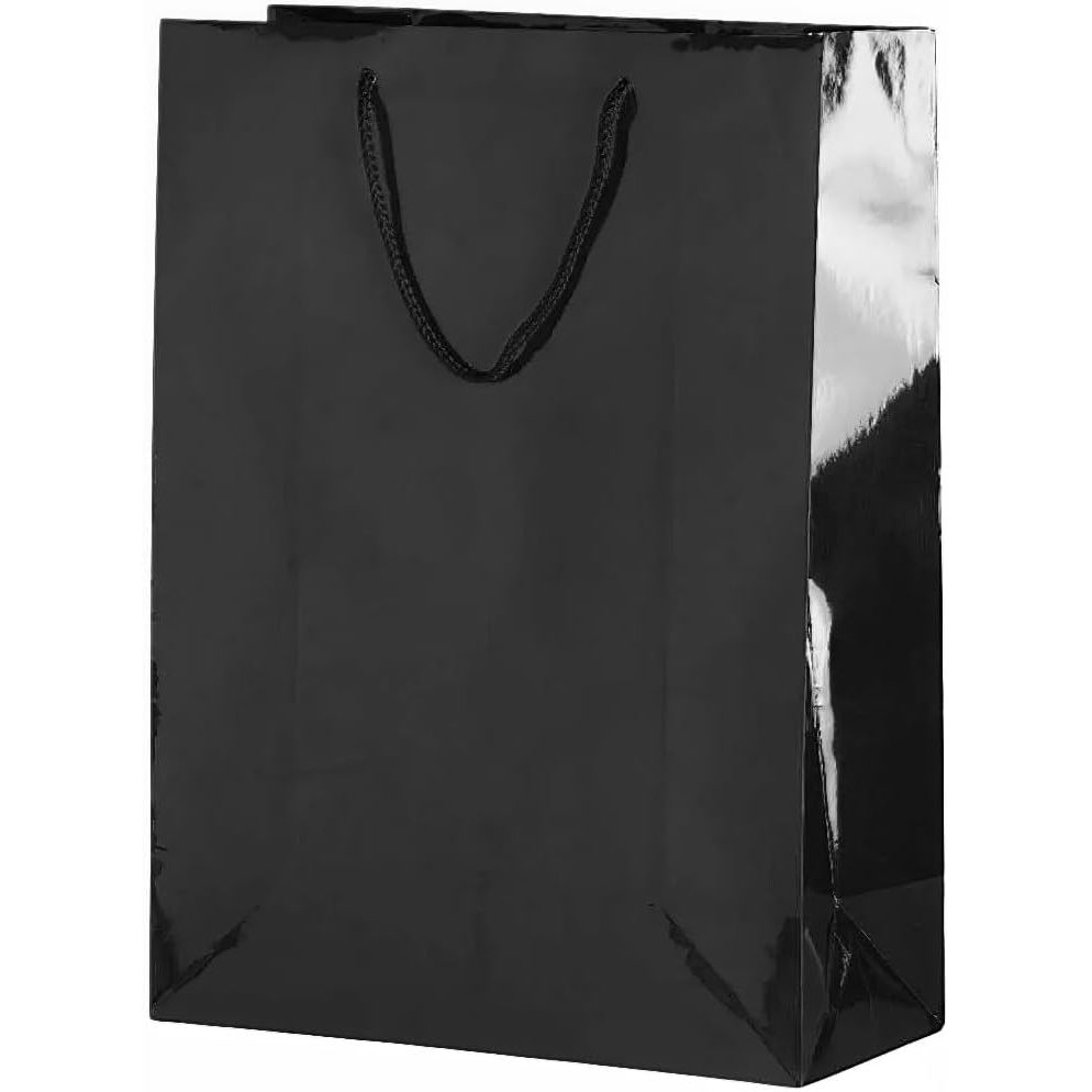 Vibrant Solid Glossy Medium Bag - 9.5"H x 7.75"W x 4.5" (1 Pc.) - Sturdy, Eye-Catching & Eco-Friendly - Ideal for Events, Celebrations & Gifting, Black