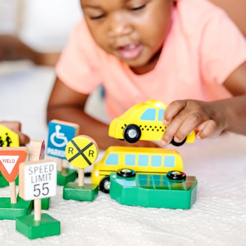 Buy now Melissa & Doug Wooden Vehicles and Traffic Signs with 6 Cars and 9 Signs at indiglob india