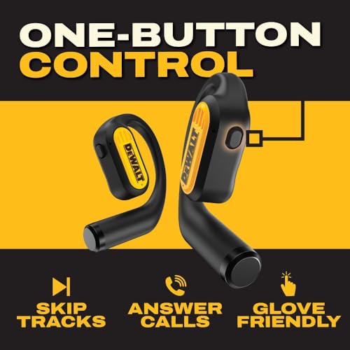Buy now DEWALT Heavy Duty Open Ear Headphones, Bluetooth 5.3 Wireless Earbuds IP55, 44Hrs Runtime, Jobsite Premium Sound True Wireless Air Conduction Open Ear Earbuds with Earhooks for Worksites and Workouts at indiglob india