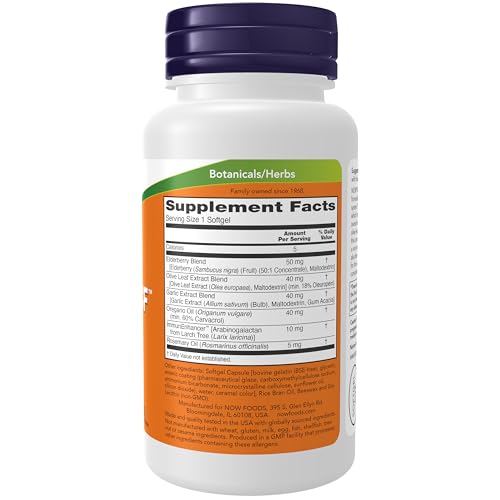 Buy now NOW Supplements, AlliBiotic CFƒ?›, with Garlic Extract, Olive Leaf Extract, Elderberry & Oregano, Non-Drowsy Formula, 60 Softgels at indiglob india