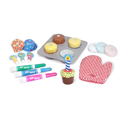 Buy now Melissa & Doug Bake & Decorate Wooden Cupcake Kit, with Play Food, Toppings & Play Kitchen Accessories, Preschool Learning Toys for Girls & Boys 3+ at indiglob india