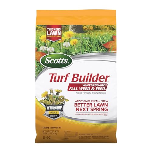 Buy now Scotts Turf Builder WinterGuard Fall Weed & Feed5, Weed Killer Plus Fall Fertilizer, 12,000 sq. ft., 33.84 lbs. at indiglob india