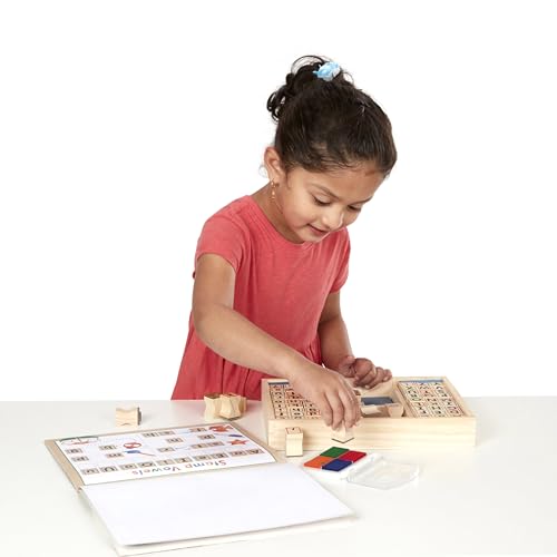 Buy now Melissa & Doug Deluxe Letters and Numbers Wooden Stamp Set ABCs 123s With Activity Book, 4-Color Stamp Pad - FSC Certified at indiglob india
