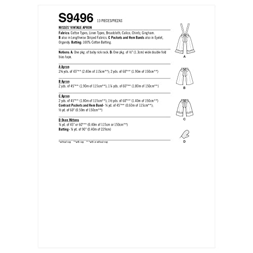 Buy now Simplicity SS9496OS Misses' Vintage Apron Sewing Pattern Kit, Code S9496, One Size at indiglob india