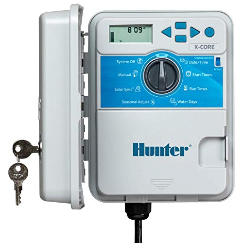 Buy now Hunter X-Core XC400 4 Zone Outdoor Sprinkler Controller, Weather-Resistant Irrigation Timer for Lawn and Garden, Easy Install, Automatic Watering System at indiglob india