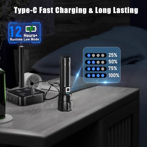 Buy now Goreit Super Bright LED Flashlight - 30W Output for 20000 Lumens & 3937ft Beam, USB-C Rechargeable with 12H Runtime, IP67 Waterproof Powerful Handheld Linternas for Home, Camping, Hiking, Emergency at indiglob india