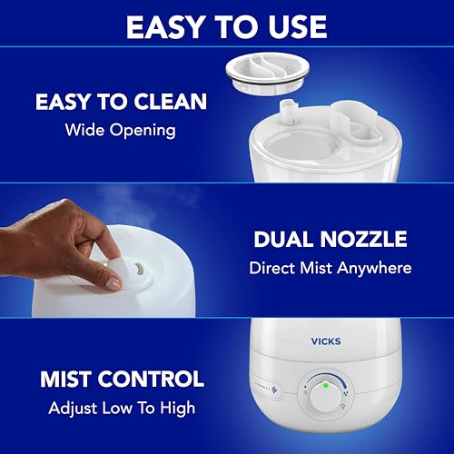 Buy now Vicks NaturalCare Cool Mist Ultrasonic Humidifier (VUL530), White, Small Room – Humidifier and Diffuser with Nighttime Light, Works with Vicks VapoPads at indiglob india