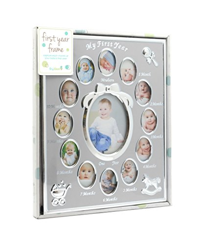 Buy now Tiny Ideas Baby's My First Year Picture Frame, Classic Newborn Keepsake, Monthly Baby Milestone Photos, Silver at indiglob india