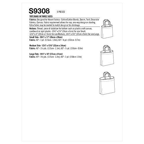 Buy now Simplicity Unlined Tote Bag Packet, Code 9308 Sewing Pattern, One Size, White, (SS9308OS) at indiglob india