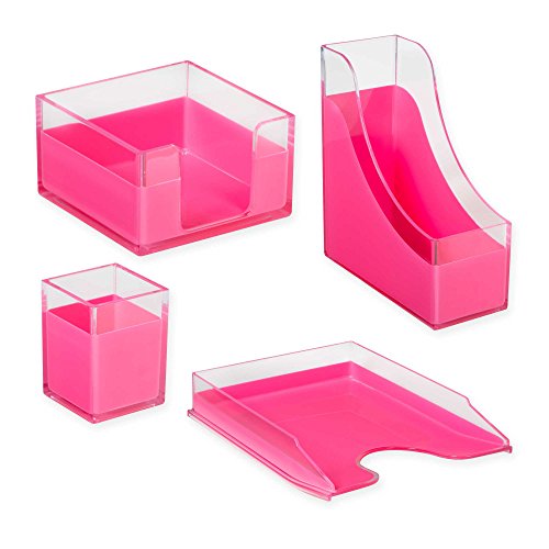Buy now Richards Homewares Modern Desk Organizer, Clear and Pink at indiglob india