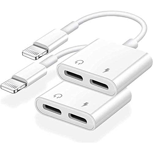[Apple MFi Certified] Dual 2in1 Lightning Headphone Audio & Charger Adapter Splitter for iPad,2 Pack iPhone Headphone Adapter for iPhone 14/13/ 12/11/ XS/XS Max/XR/X/ 8/8plus/7/7 Plus/iPad
