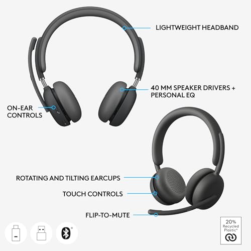 Buy now Logitech Zone 950 Premium Noise Canceling Headset with Hybrid ANC, Bluetooth, USB-C, USB-A, Certified for Zoom, Google Meet, Google Voice, and Fast Pair - Graphite at indiglob india