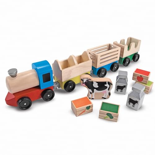 Buy now Melissa & Doug Wooden Farm Train Set - Classic Wooden Toy (3 Linking Cars) at indiglob india