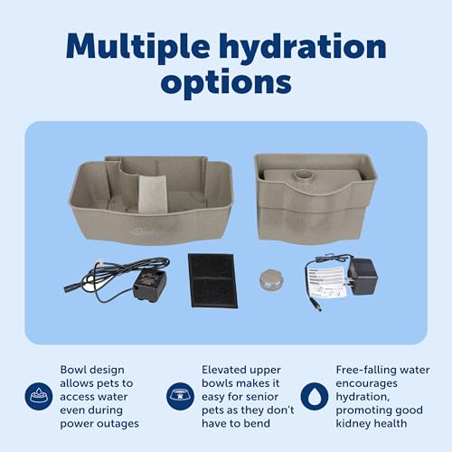 Buy now PetSafe Drinkwell Multi-Tier Pet Fountain - Encourages Hydration for Cats & Dogs - Large-Capacity Waterer - Double Tier - Filtered Fountain with Carbon Filter - 100 oz Water Capacity at indiglob india