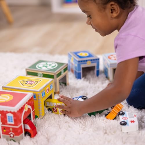 Buy now Melissa & Doug Nesting and Sorting Blocks - 6 Buildings, 6 Wooden Vehicles - FSC Certified at indiglob india